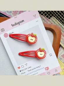 2 chiếc kẹp tóc hình quả táo hoạt hình, kẹp tóc mái bên hông, phù hợp cho các cô gái cá tính, phụ kiện tóc đa năng và dễ thương, đồ dùng học tập, phụ kiện đội đầu, kẹp tóc. - Nhiều màu - Xem 12