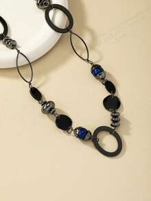 1pc Fashionable Retro Black Long Necklace, Suitable For Daily Wear - Black - View 2