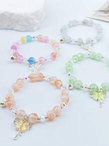 6pcs Colorful Handmade Glass Bell, Bowknot Pendant Bead Bracelet For Women, Cute & Fresh Style