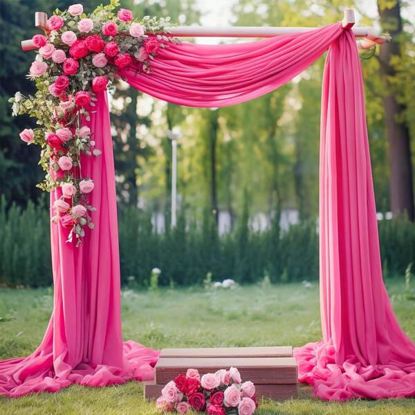 1 pieza Cortina para arco de boda/Ventana/Camino de mesa de color rojo rosa, cortina de material suave transparente, adecuado para decoración de ceremonia de boda y regalo del Día de San Valentín