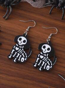 1 Pair Gothic Style Skull, Flamingo, Dog, Cat Pendant Earrings For Women, Vintage Wooden Double-Sided Earrings, Halloween Party Gift