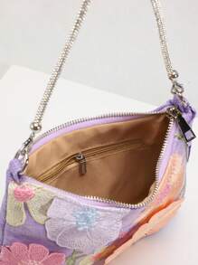 1 件女士飘逸刺绣网眼花卉腋下单肩包，优雅适合日常通勤、夏季海滩旅行和度假（花卉图案随机发送）