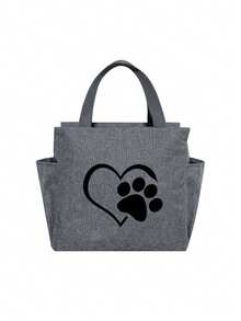 1 Pc, Heart & Paw Pattern Printed Insulated Bento Bag, Reusable Large Capacity Lunch Box Bag, Suitable For Office Workers And Travelback To School School Stuff Bag For School Lunch Bag For Women Cooler Bag Picnic Accessories School Accessories Lunch Box For School - Multicolor - View 15