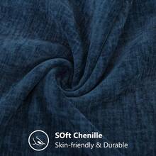 Chenille Throw Pillow Covers 24x24 Inch Set Of 2, Decorative Soft Couch Pillow Covers, Solid Dyed, Farmhouse Style, Neutral Square Pillow Cases Sofa, Home Decor - Xanh nước biển - Xem 2