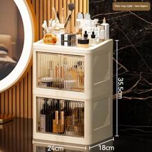 1-Set 3-Layer Crown Design Foldable Drawers Makeup Organizer Box, Cream White Color, Suitable For Cosmetics, Lipsticks, Skincare Products, Desk Top Storage, Thickened & Enlarged Easy To Carry