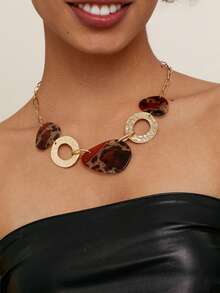 1pc Bohemian Style Acrylic Resin Brown Pendant Necklace, Thick Multicolor Beaded Statement Yellow Brown Fashion Jewelry, Beaded Necklaces For Women - Acrylic Pendant Necklace for Women - View 8