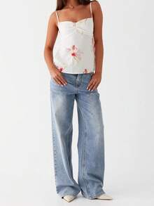 Women Cute Floral Tank Tops Y2k Sleeveless Backless Spaghetti Strap Flowy Cami Tops Summer Square Neck Mini Vest Retro 00s Camisole Teen Girls Aesthetic Crop Tank Top - 粉色 - 查看 8