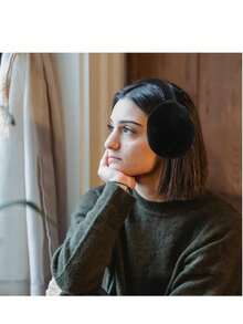 1pc Solid Color Polyester Foldable Ear Warmer, Suitable For Cycling And Outdoor Activities, Furry Winter Earmuffs, Ear Protection For Riding, Students, Unisex Winter Accessories - Black - View 2