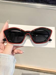 1 件女士亚克力休闲不对称猫眼拼色时尚百搭眼镜，适合旅行配件和毕业礼物猫眼形墨镜 - 彩色 - 查看 7