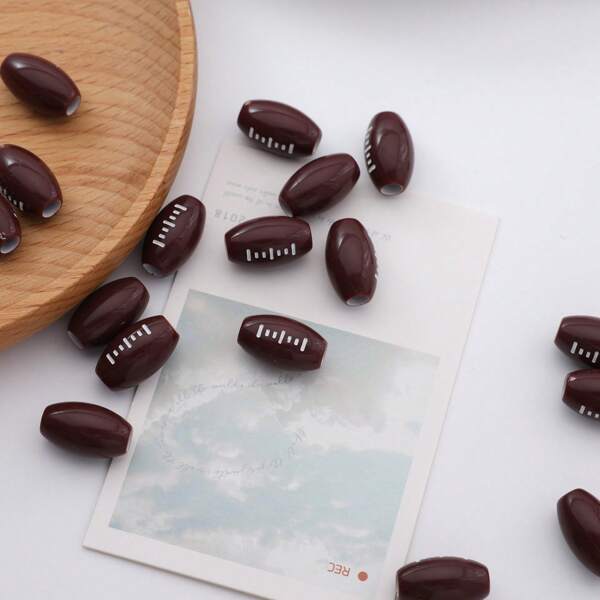 20 pièces/paquet Perles en acrylique en forme de ballon de rugby 15mm, accessoires de fabrication de bijoux en vrac