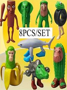 8 件套意大利风格 Brainrot Tralalero Tralala/Tung Tung Tung Sahur 雕像小雕像，抽象塑料模型家居装饰，适合万圣节和复活节装饰，送给朋友和家人的有趣礼物 - 彩色 - 查看 3