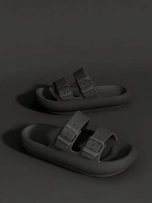 Papuci de casă pentru bărbați, cu vârful deschis, respirabili, anti-transpirație, anti-alunecare, pentru interior și exterior, culoare uni, talpă groasă, ușoară, durabilă, confortabilă pentru bărbați și femei - Gri - Vizualizare 4