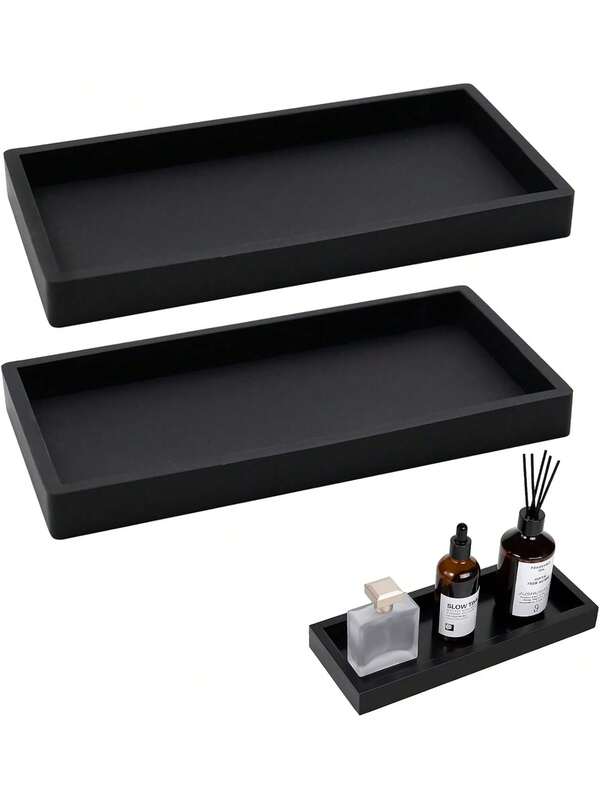 Bandeja organizadora de banheiro em silicone preto (1/2 peças), antiderrapante, para penteadeira, organizador para caixa acoplada do vaso sanitário, ideal para perfumes, velas e cosméticos.