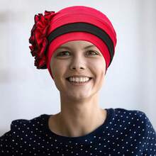 Awegeo 女士纯色裹身式头巾，带有褶边和花卉装饰 - 弹性透气头饰，休闲优雅，安全贴合防滑设计，可调节柔软面料，适合日常造型