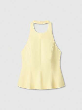 Sexy Butter Yellow Backless Halter Neck Crop Top, Summer, Aesthetic