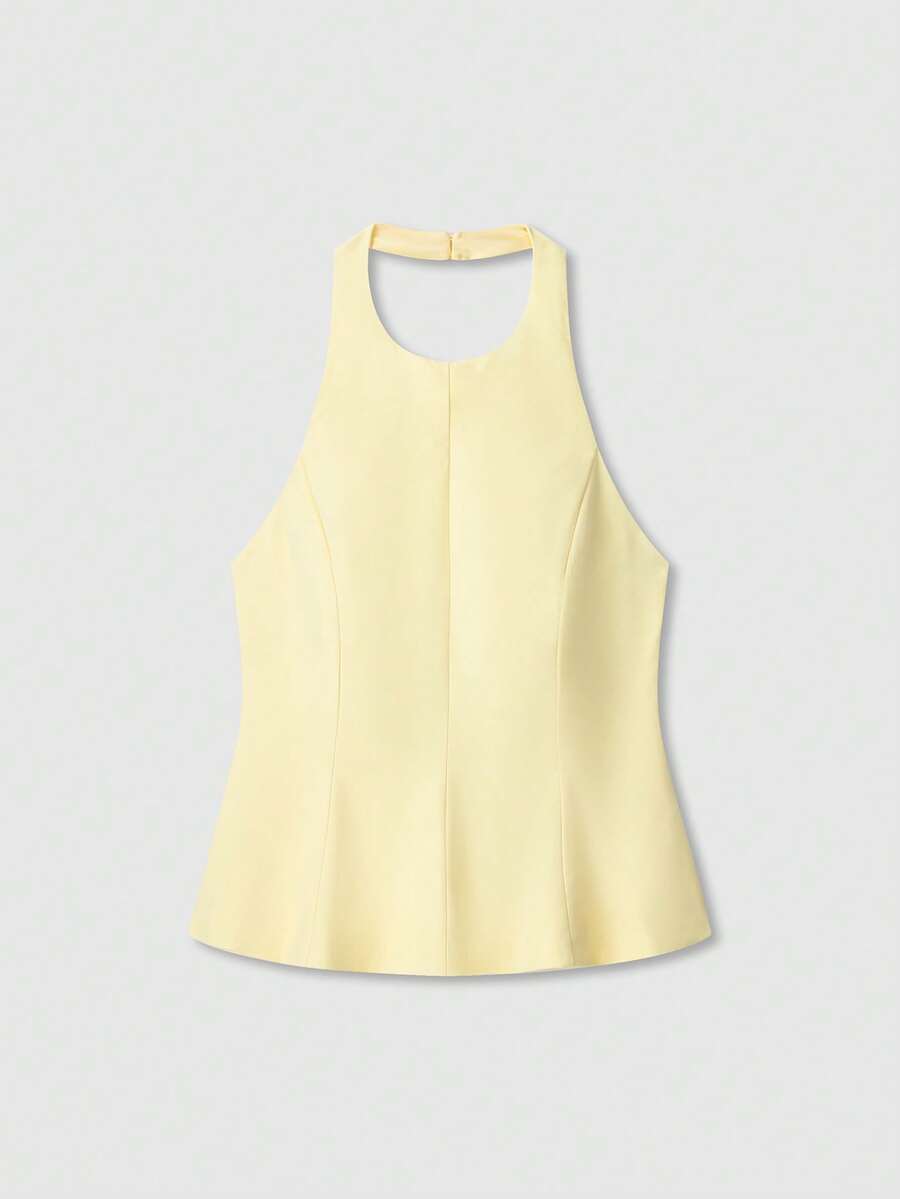 Sexy Butter Yellow Backless Halter Neck Crop Top, Summer