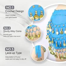 Chiffon Belly Dance Hip Scarf With 128 Coins For Yoga Class - 淺藍色 - 查看 9