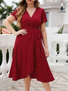 Vestido de Talla Grande con Estampado de Lunares y Cordón, Diseño Moderno para Vacaciones y Fiestas - Burdeos - Ver 1