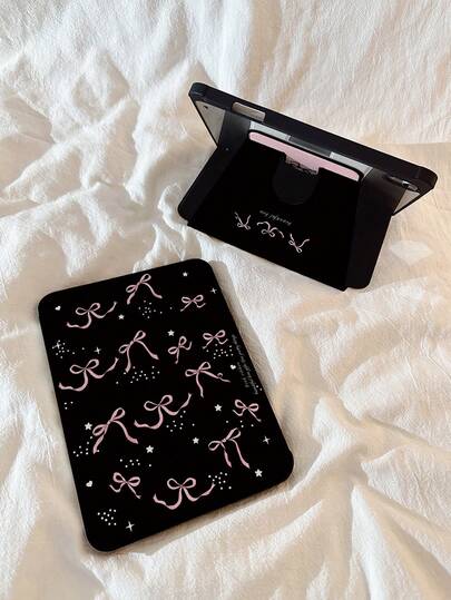 A Beautiful Pink Star Letter Bow With Double-Sided Painted Pattern. 720 Rotating Acrylic Transparent Crystal Back Plate. Anti-Drop Tablet Case. Supports Sleep And Wake-Up. Suitable For IPad 10th Generation, Galaxy Tab S6 Lite 10.4, Galaxy Tab S7/S8, Honor 8. Can Hold A Stylus