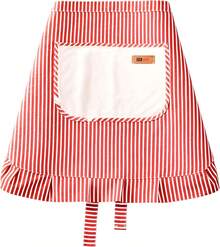 Kitchen Cooking Apron With Pockets, Cotton Striped Waist Apron, Stylish And Cute Half Apron For Restaurant - Grey - View 3