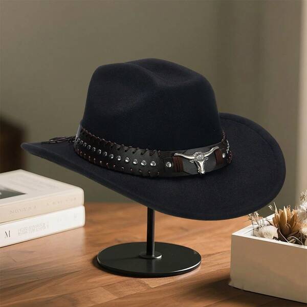 Cowgirl Hats For Women Men Boho Felt Fedora Hat Wide Brim Carnival Hat With Leather Belt