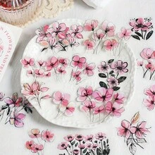 15 件透明花朵贴纸，用于剪贴簿 PET 花卉贴纸，彩色复古工艺贴纸，用于日记剪贴簿，透明花朵贴花，适用于学校用品，返校