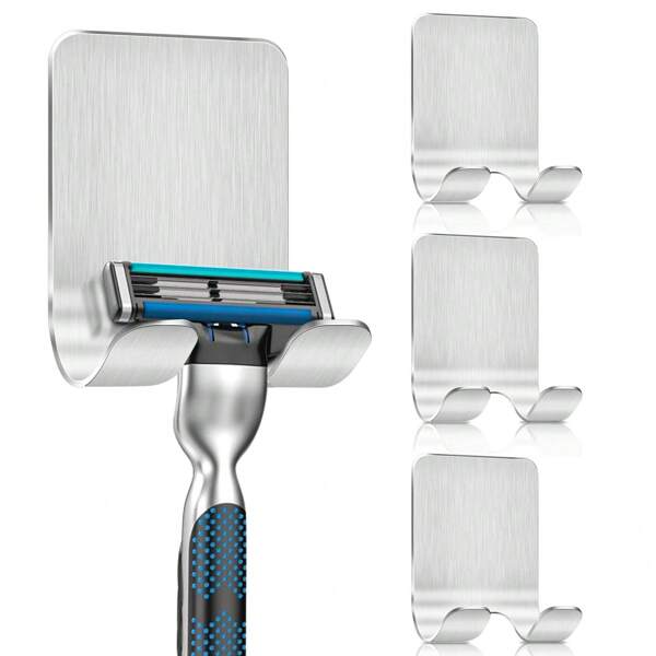 2 Pieces Portable Razor Holder, Wall-Mounted Storage Rack, Does Not Take Up Space, Shower Silver 2 Pieces Set, Razor Holder Shower Does Not Require Drilling, Durable And Waterproof, Suitable For A Variety Of Wall Pasting, Easy Installation, Razor Holder Shower 304 Stainless Steel, Razor Holder Wall Anti-Scratch, Razor Holder Self-Adhesive Smooth Edge