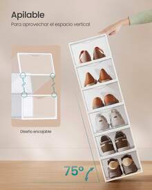 SONGMICS Cajas para Zapatos, Organizador de Zapatos de Plástico, Juego de 12, para Zapatos hasta 43, Transparente y Blanco Nube - Blanco - Ver 6