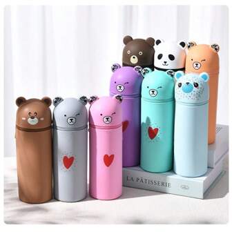 Panda Retractable Silicone Stationery Storage Tube, Intimate Item Storage, Upright Storage Tube, Makeup Brush Storage Tube, Can Be Used For Pencil Case, Cute Animal Pen Bag, Student Stationery Storage Bag, Round Pen Holder, Back To School, School Supplies, Pencil Pouch, School Bag