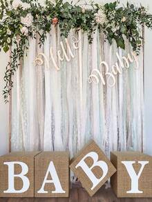 Burlap Print Baby Shower Boxes For Gender Reveal Party Gender Neutral Baby Shower Centerpiece Decor - 4 Pcs Burlap Grain Baby Cubes Baby Blocks With Letters, Rustic Baby Shower Decorations - Brown - View 2