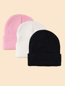 Bộ 3 mũ len đan trơn màu cho nữ, mũ len đan pha trộn đơn giản và thời trang, đa năng và ấm áp cho hoạt động ngoài trời, phụ kiện mặc hàng ngày mùa thu/đông - màu đặc - Xem 12
