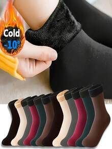 1/2/5/10 Pairs Solid Color Pattern Women Unisex Couples Mid-Calf Socks Winter Holiday Gifts, Fall Socks - Multicolor - View 1