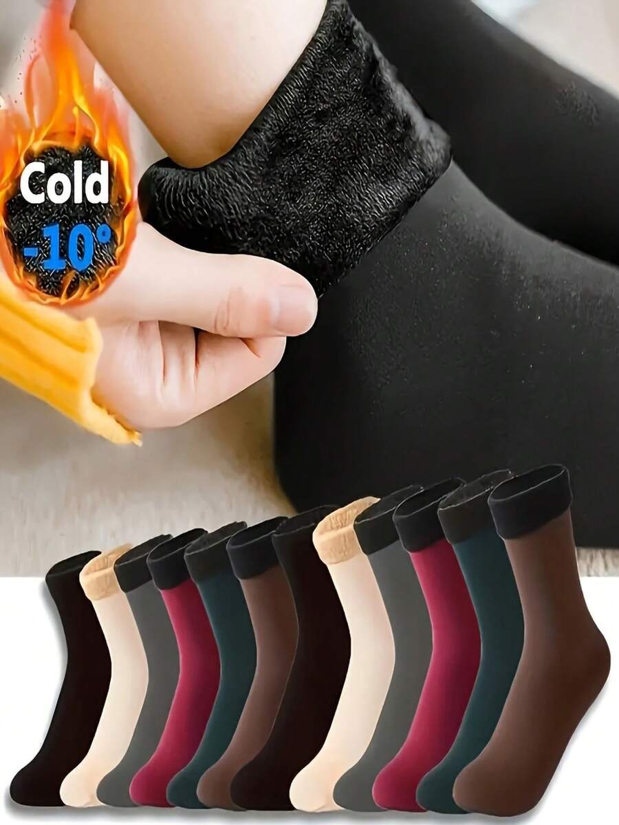 1/2/5/10 Pairs Solid Color Pattern Women Unisex Couples Mid-Calf Socks Winter Holiday Gifts, Fall Socks - Multicolor - View 1
