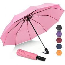 Paraguas Plegable Automático Grande - Paraguas de Viaje Compacto, Resistente al Viento, Secado Rápido con 10 Costillas para Hombres y Mujeres - rosa - Ver 13