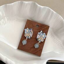 New Chinese Style Ancient Light Luxury Blue  Pearl Geometric Flower Bowknot Earrings Sweet Exquisite Fresh Ear Jewelry - Hoa tai hình cầu zircon xanh - Xem 2