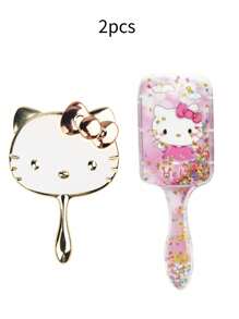 Sanrio 1pc/2pcs/4pcs/12pcs Hello Kitty Pink Girl Series Makeup Brush Set, KT Puff, Folding Double-Way Mirror, Handheld Mirror, Makeup Brush, Washing Hair Band, Bang Clip, Air Cushion Comb, Suitable For Beach Vacation, Camping Trip, Backpacking Europe, Holiday Gift Guide, Can Be Used As Mother's Day And Graduation Season Gifts