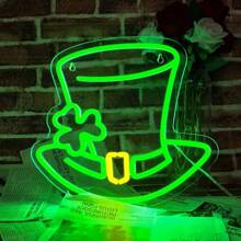 A St. Patrick'S Day Neon Sign Decoration Featuring A Dimmable Hat, Perfect For Wall Decor, Showcasing A Lucky Clover Hat For Spring Parties, Bars, LED Lights For Home, Garden, And Bedroom Gifts.