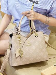 今年流行三件套母女包经典大容量女士休闲手提包高端气质女士老花包 - 米色 - 查看 3