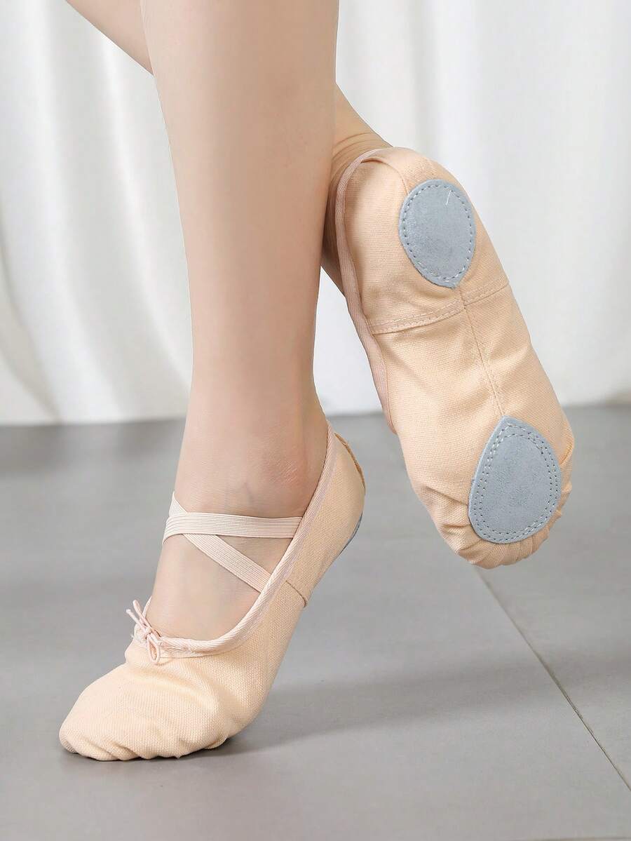 Girls' Soft Breathable Ballet Shoes/Lace-Up Canvas Ballet Dance Shoes/Indoor Yoga Shoes/Dance Shoes (Kids/Big Kids) - Dusty Pink - View 1