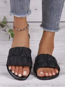 Women's Casual Flip Flops, Soft Sole Anti-Slip Outdoor Slippers, Fashionable Square Toe Beach Sandals For Summer