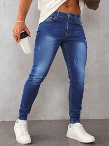 Jeans skinny para hombre en denim azul azul, ajustados y modernos, ideal para estilos casuales - Azul lavado medio - Ver 1