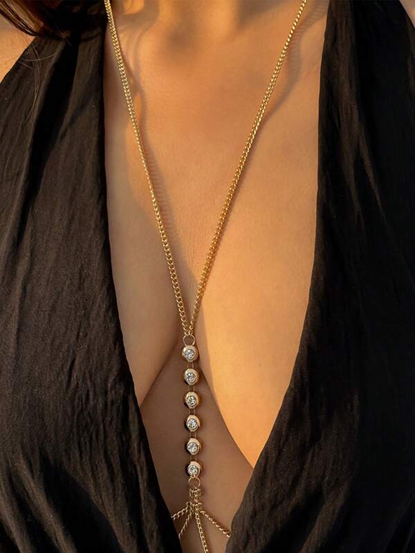 1pc Gold Tone Rhinestone Sexy Body Chain, Fashion Necklace Jewelry For Women, Club/Party Accessories