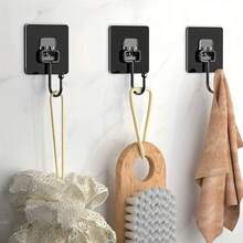 Stainless Steel Sticky Hook, Sticky Hook Heavy Duty Wall Hook Waterproof Stainless Steel Hook For Hanging Coats, Clothes Hooks, Plant Hooks, Gardening Tools Hooks, Kitchen Utensils, Pan Hooks, Pot Hooks, Cutlery Hooks, Spoon Hooks, Hats, Towels Bathrobe Hooks Wall Mount - Bathroom And Bedroom. - Black - View 1