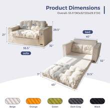 MAXYOYO Convertible Sofa Bed,Pull-Out Double Sofa Bed,2-In-1 Folding Sofa Bed Filled With High-Density Sponge,Folding Floor Sofa With Pillows,Suitable For Living Room,Bedroom,Study - 米色 - 查看 2