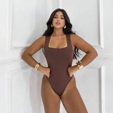 Women's Bodysuit Square Neckline Premium Suplex Fabric Simple Casual Elegant None