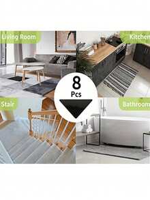 8 قطع من ملصقات السجاد القابلة لإعادة الاستخدام والغسل والمضادة للانزلاق مع تصاق مزدوج الجوانب، عصي السجاد غير القابلة للازلاق، ديكور آمن للمنزل - دبابيس السجاد (4 قطع شرائط لاصقة 4 قطع لاصقات مساعدة)