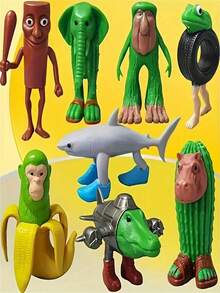 8 件套意大利风格 Brainrot Tralalero Tralala/Tung Tung Tung Sahur 雕像小雕像，抽象塑料模型家居装饰，适合万圣节和复活节装饰，送给朋友和家人的有趣礼物 - 彩色 - 查看 1