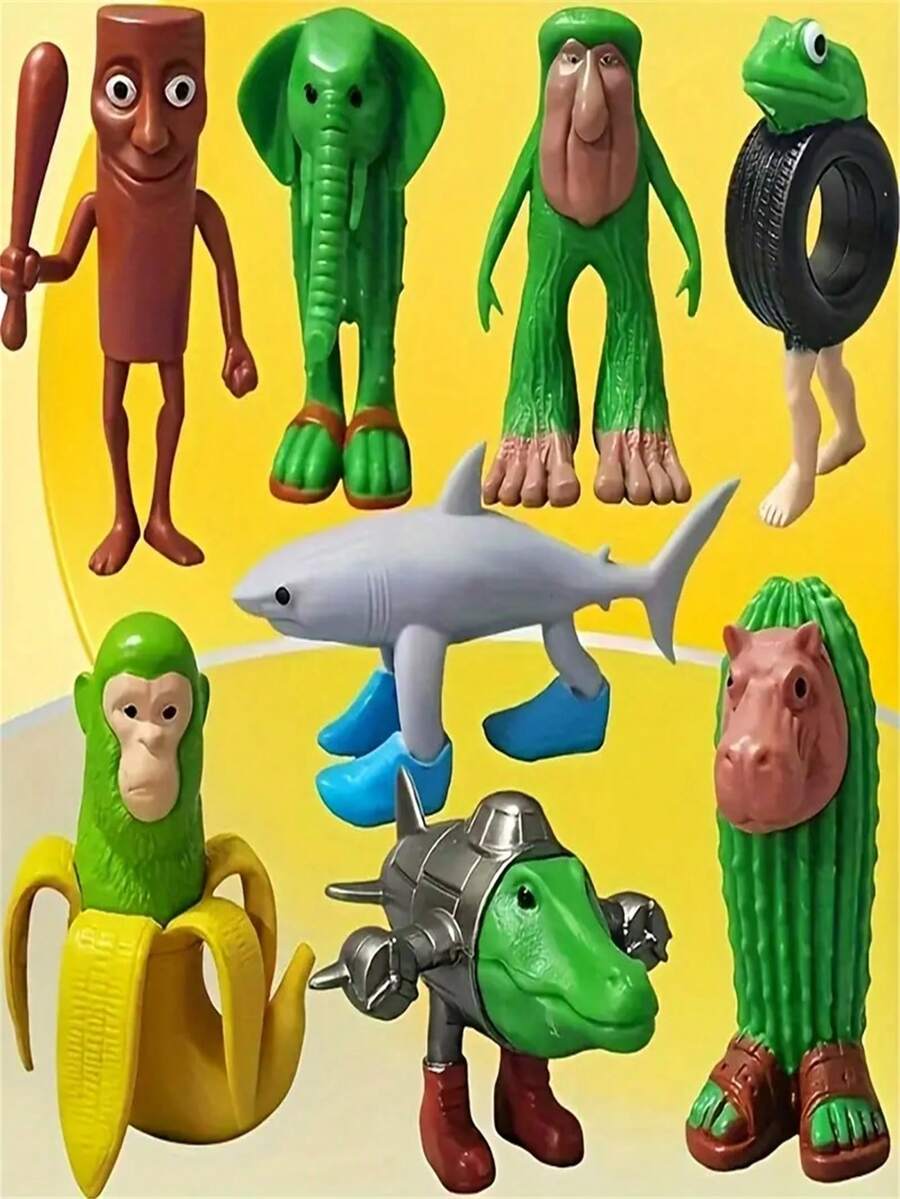 8 件套意大利风格 Brainrot Tralalero Tralala/Tung Tung Tung Sahur 雕像小雕像，抽象塑料模型家居装饰，适合万圣节和复活节装饰，送给朋友和家人的有趣礼物 - 彩色 - 查看 1