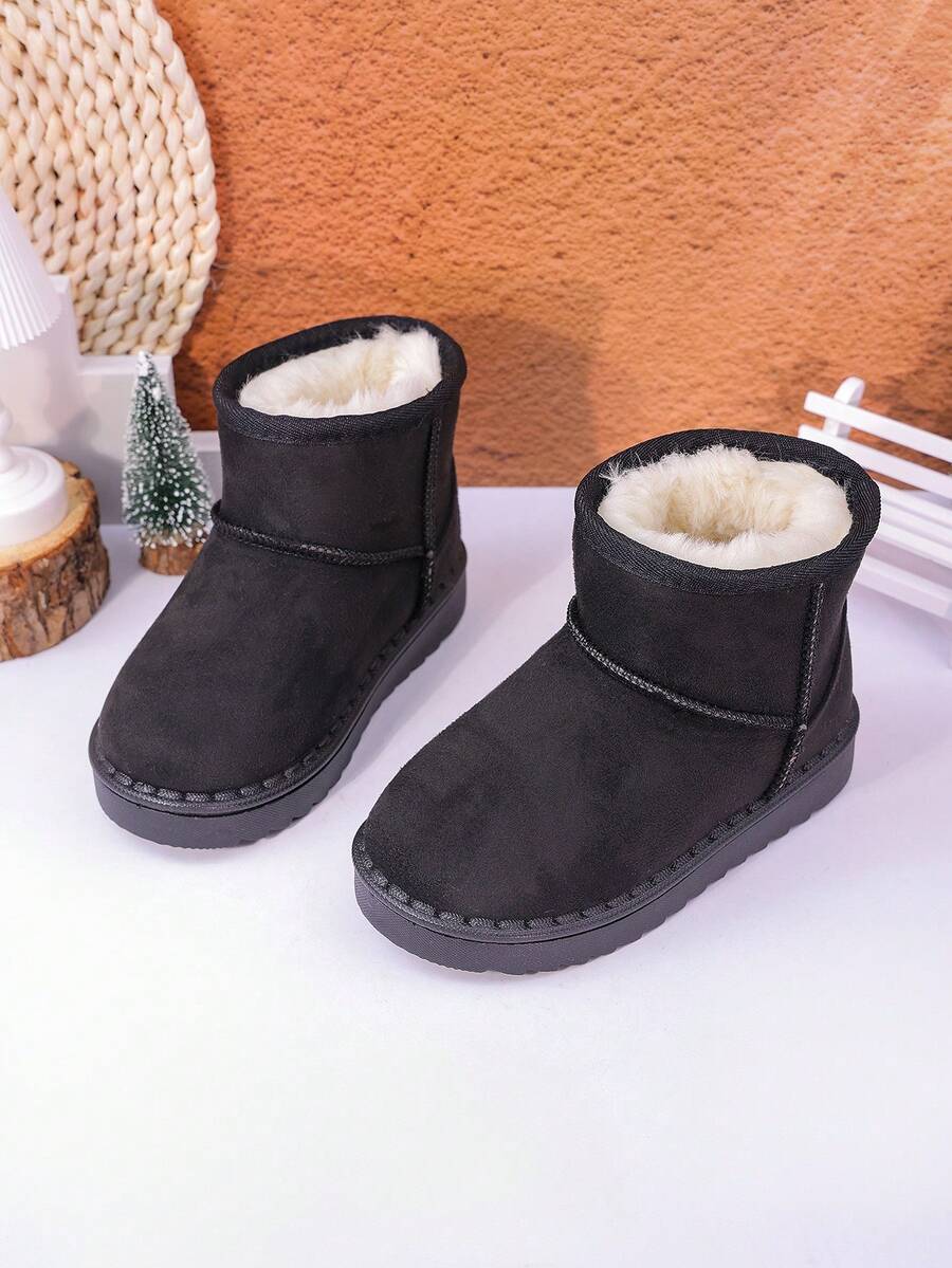 Autumn/Winter New Kids Snow Boots, Mid-Large Children Flat Shoes, Plush Thick Sole Boys Warm Boots, Toddler Short Booties - Black - View 1