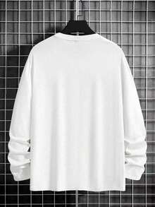 Camiseta de manga larga de unicolor casual para hombres, esencial para capas, primavera/otoño - Blanco - Ver 6